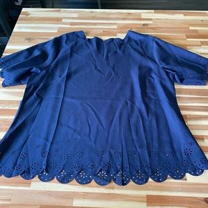 Blue Floral Cut Out Blouse